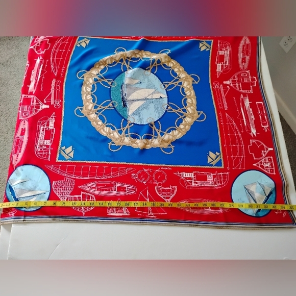 Liz Claiborne Nautical Scarf Vintage Red White Blue Sailing Boating Coastal 35" - Picture 10 of 11